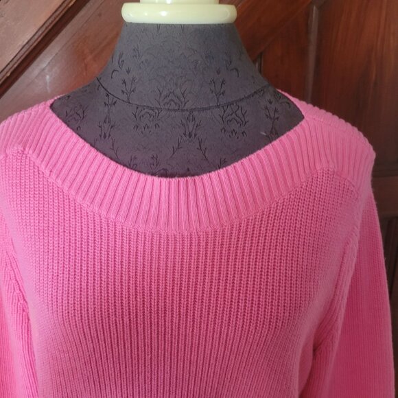 Talbots Womens Pink Cotton Knit Sweater XLp Crewneck Long Sleeve - Picture 2 of 5